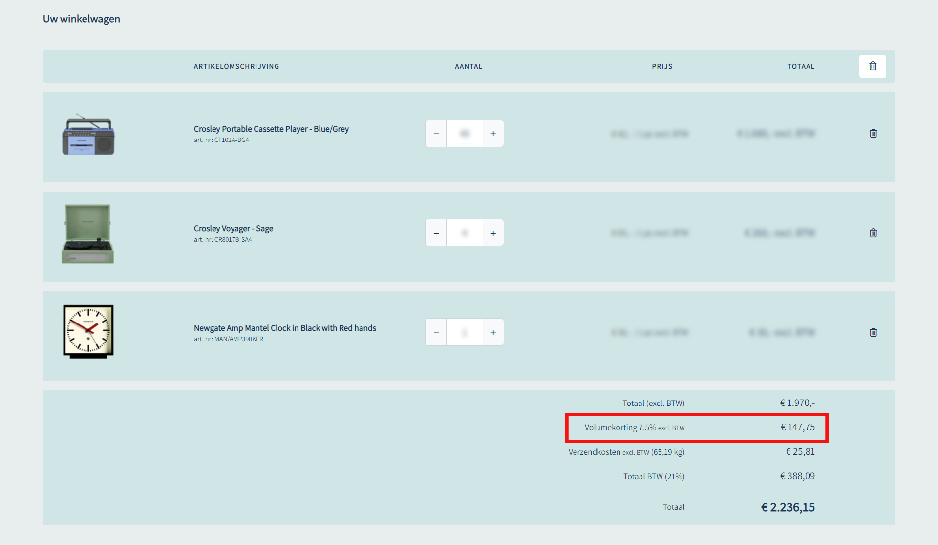 Toggle between prices including and excluding VAT