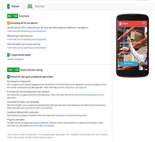 Google Pagespeed for Shoxl Website